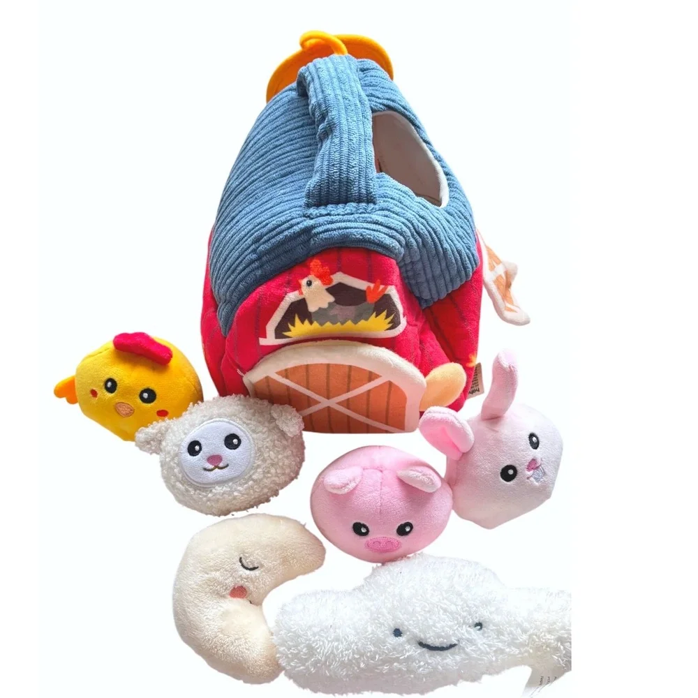 hahaland My First Big Barn Toy Plush Farm Animals Sensory Montessori Baby Set
